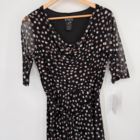 Enfocus Studio Black  Beige Polka Dot Cowl Neck Dress mesh Size 8 new - Picture 5 of 13
